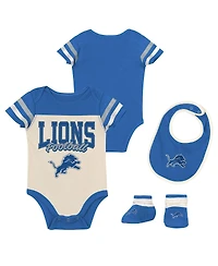 Outerstuff Boys and Girls Detroit Lions Up One 3 Piece Bodysuit Bib Booties Set
