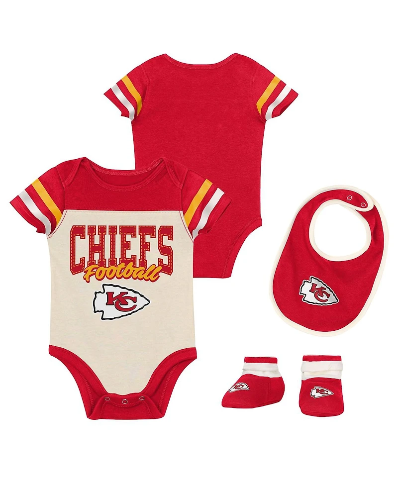 Outerstuff Boys and Girls 3 Piece Kansas City Chiefs Up One Bodysuit Bib Booties Set