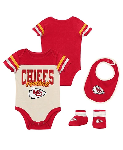 Outerstuff Boys and Girls 3 Piece Kansas City Chiefs Up One Bodysuit Bib Booties Set
