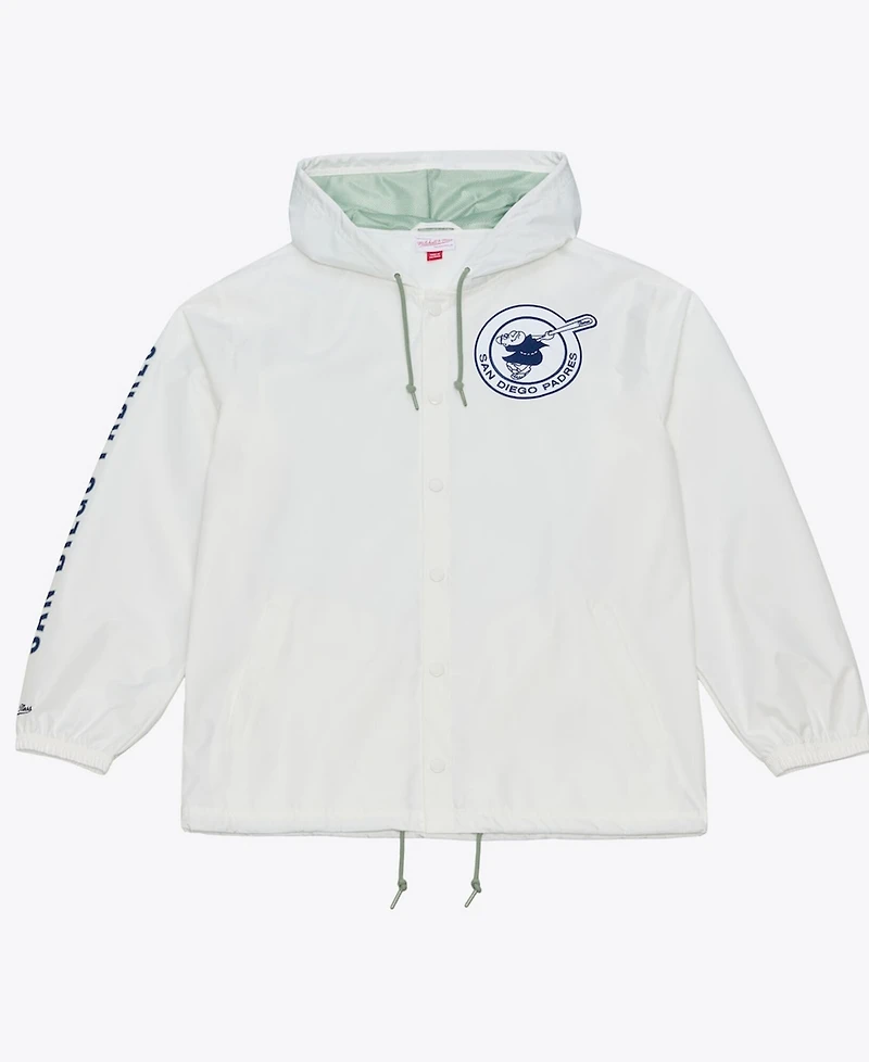 Mitchell & Ness Men's White San Diego Padres Yacht Rock Coaches Full-Snap Hooded Windbreaker Jacket