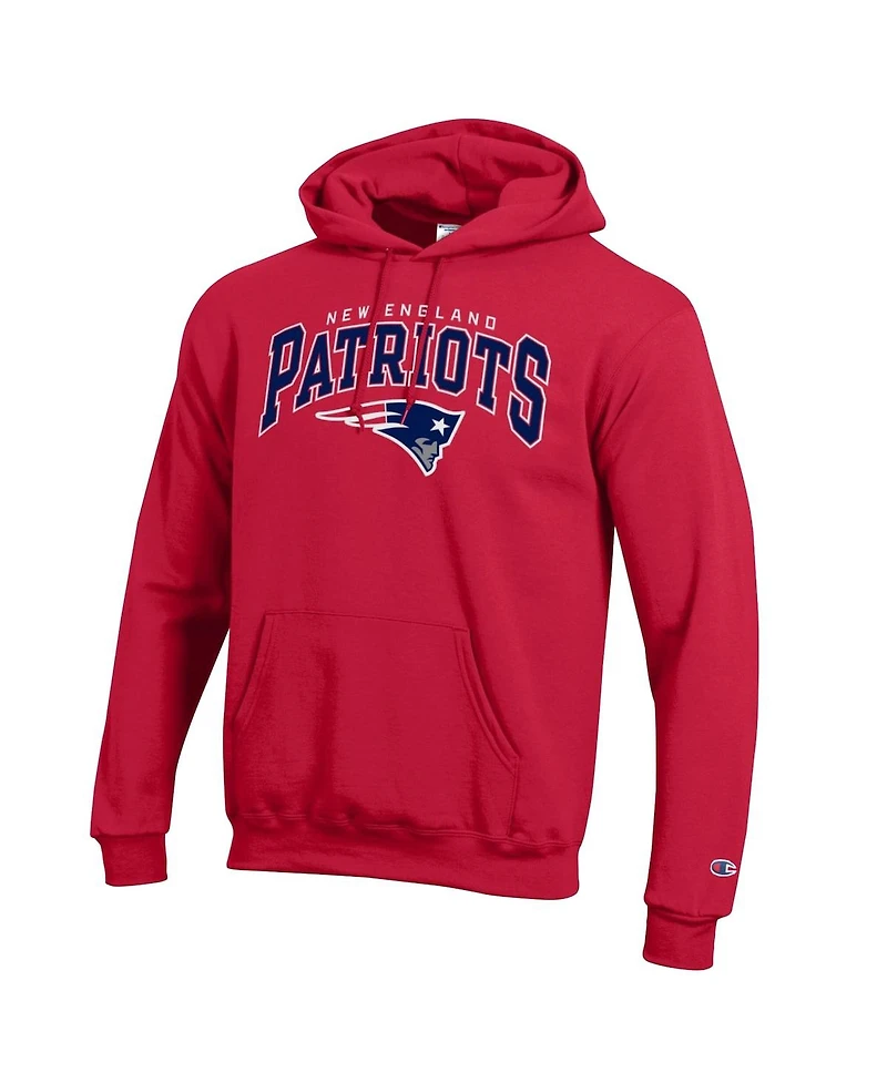 Champion Men's Red New England Patriots Powerblend Arch over Logo Hoodie