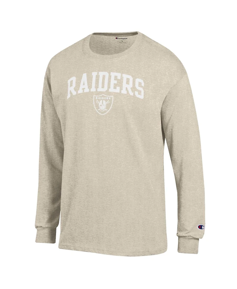 Champion Men's Heather Oatmeal Las Vegas Raiders White Ink Jersey Long Sleeve T-Shirt