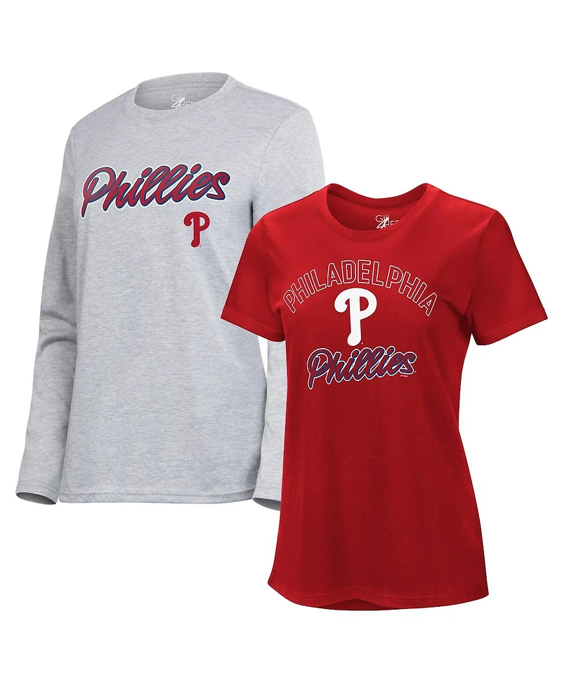 G-iii 4Her by Carl Banks Women's Red/Heather Gray Philadelphia Phillies Short-Sleeve and Long-Sleeve T-Shirt