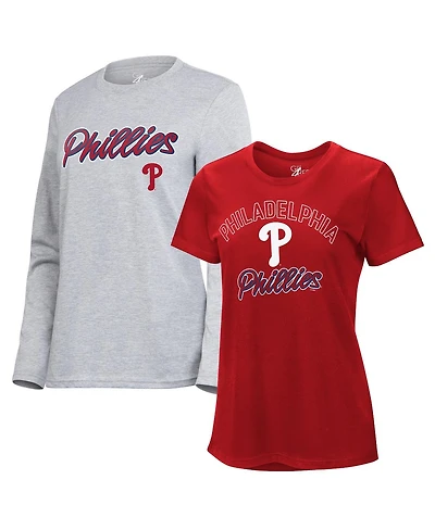 G-iii 4Her by Carl Banks Women's Red/Heather Gray Philadelphia Phillies Short-Sleeve and Long-Sleeve T-Shirt