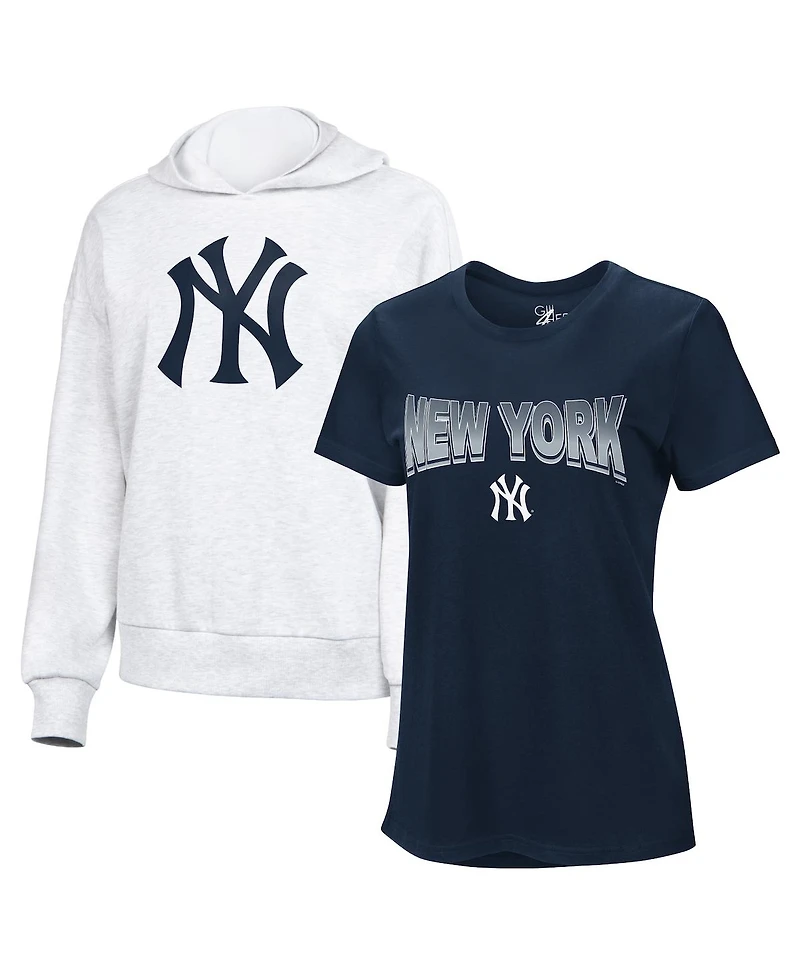 G-iii 4Her by Carl Banks Women's Navy/Bright Heather Ceramic New York Yankees T-Shirt and Hoodie Combo Pack