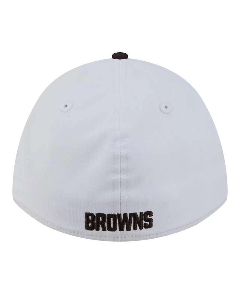 New Era Men's White/Brown Cleveland Browns Patch 39THIRTY A-Frame M-Crown Perforated Flex Hat