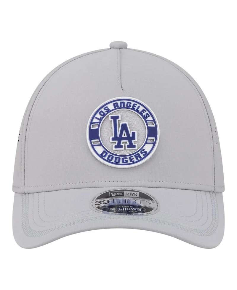 New Era Men's Gray Los Angeles Dodgers Patch 39THIRTY A-Frame M-Crown Perforated Flex Hat