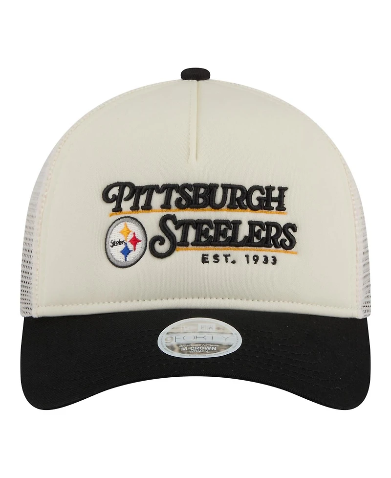 New Era Women's White/Black Pittsburgh Steelers Retro A-Frame 9FORTY Adjustable Hat