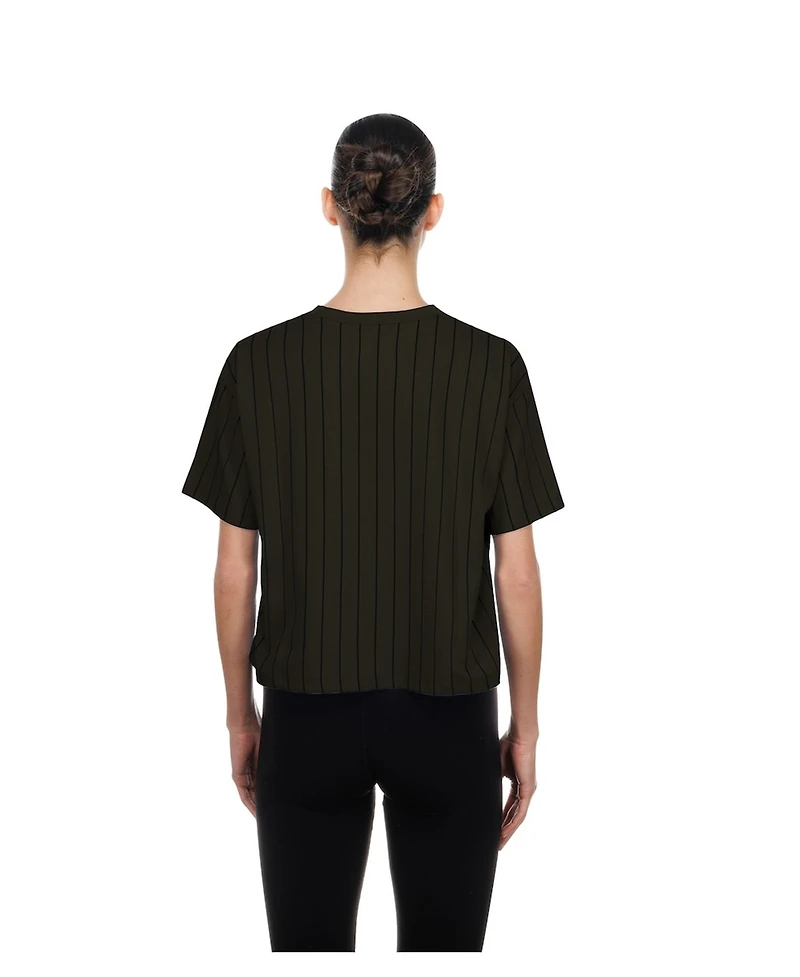 New Era Women's Charcoal New York Mets City Connect Throwback Meshback Pinstripe Boxy T-Shirt