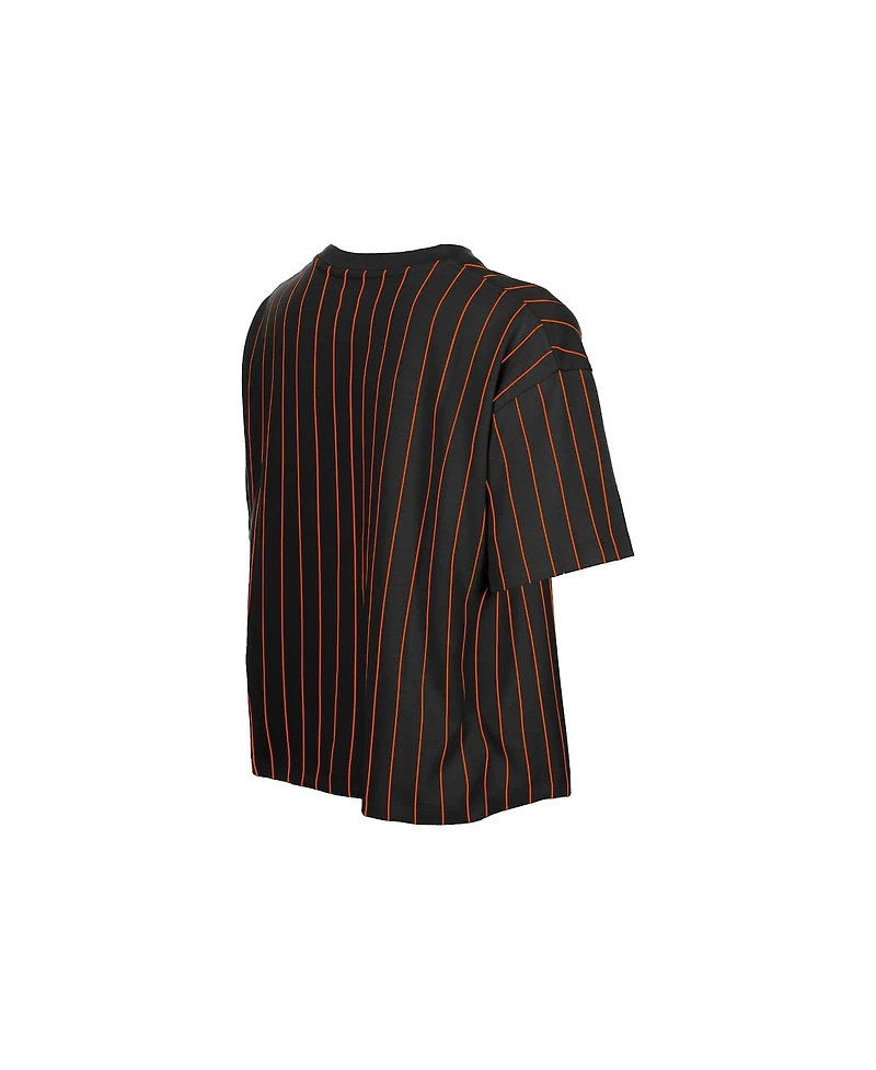 New Era Women's Black Baltimore Orioles Throwback Meshback Pinstripe Boxy T-Shirt