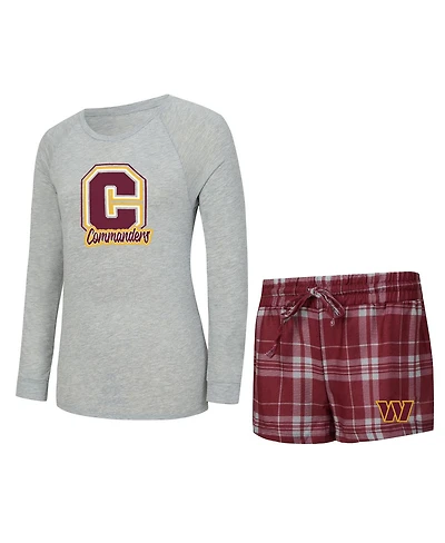 Concepts Sport Women's Heather Gray/Burgundy Washington Commanders Regulate Plaid Long-Sleeve T-Shirt and Shorts Sleep Set