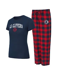 Concepts Sport Women's Navy/Red La Clippers Avondale T-Shirt and Pants Flannel Pj Set