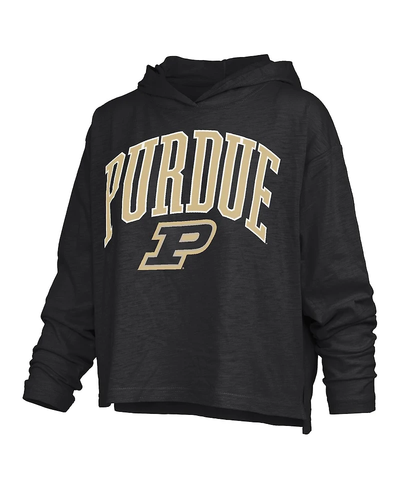 Pressbox Women's Black Purdue Boilermakers Nelson Arch Over Logo Long Sleeve Hooded Slub T-Shirt