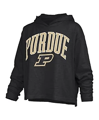 Pressbox Women's Black Purdue Boilermakers Nelson Arch Over Logo Long Sleeve Hooded Slub T-Shirt