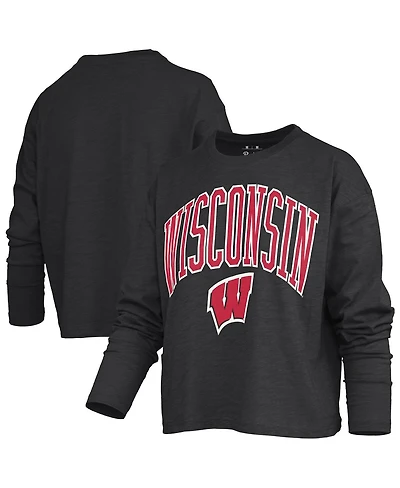 Pressbox Women's Black Wisconsin Badgers Motley Boxy Waist-Length Long Sleeve T-Shirt