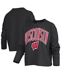 Pressbox Women's Black Wisconsin Badgers Motley Boxy Waist-Length Long Sleeve T-Shirt