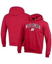Champion Men's  Red Wisconsin Badgers Arched Logo Fleece Pullover Hoodie
