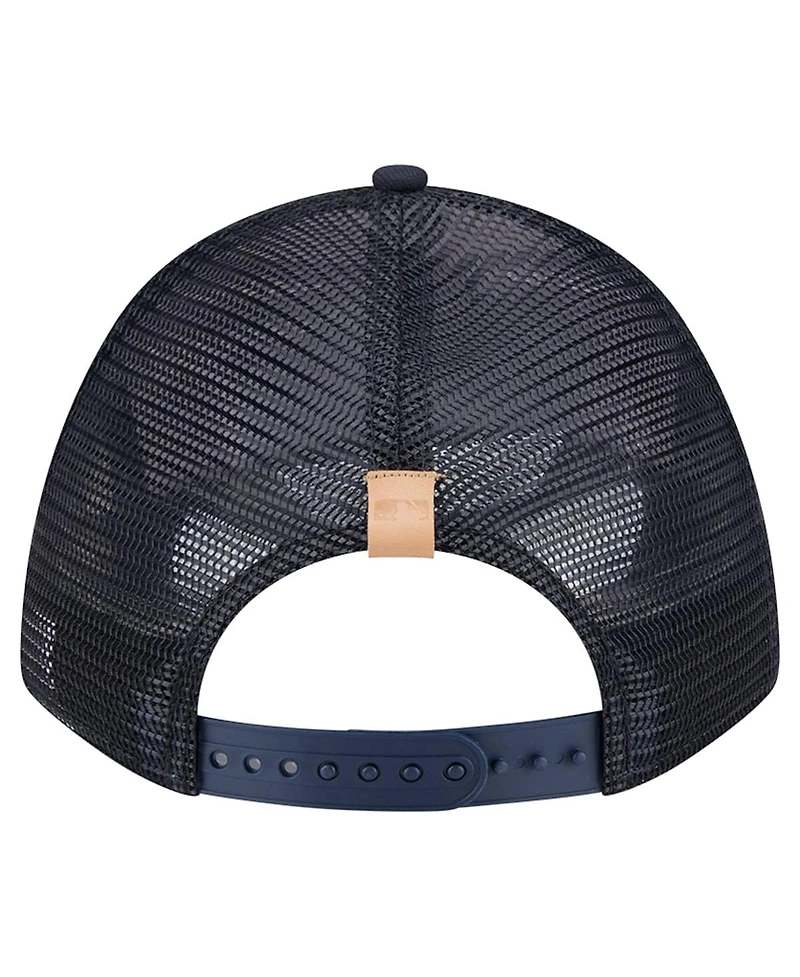 New Era Men's Stone/Navy New York Yankees Text A-Frame Trucker 9FORTY Hat