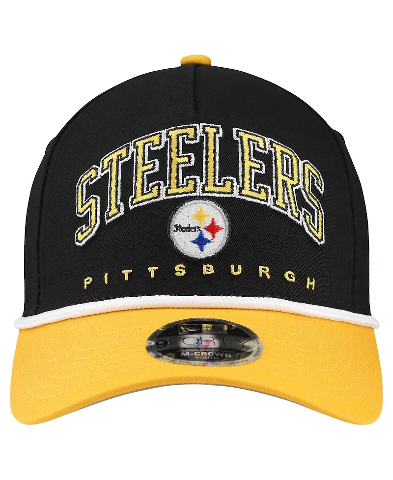 New Era Big Boys and Girls Black/Gold Pittsburgh Steelers Arch Coolera 9FORTY A-Frame Adjustable Hat