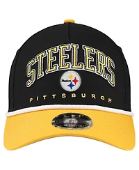 New Era Big Boys and Girls Black/Gold Pittsburgh Steelers Arch Coolera 9FORTY A-Frame Adjustable Hat
