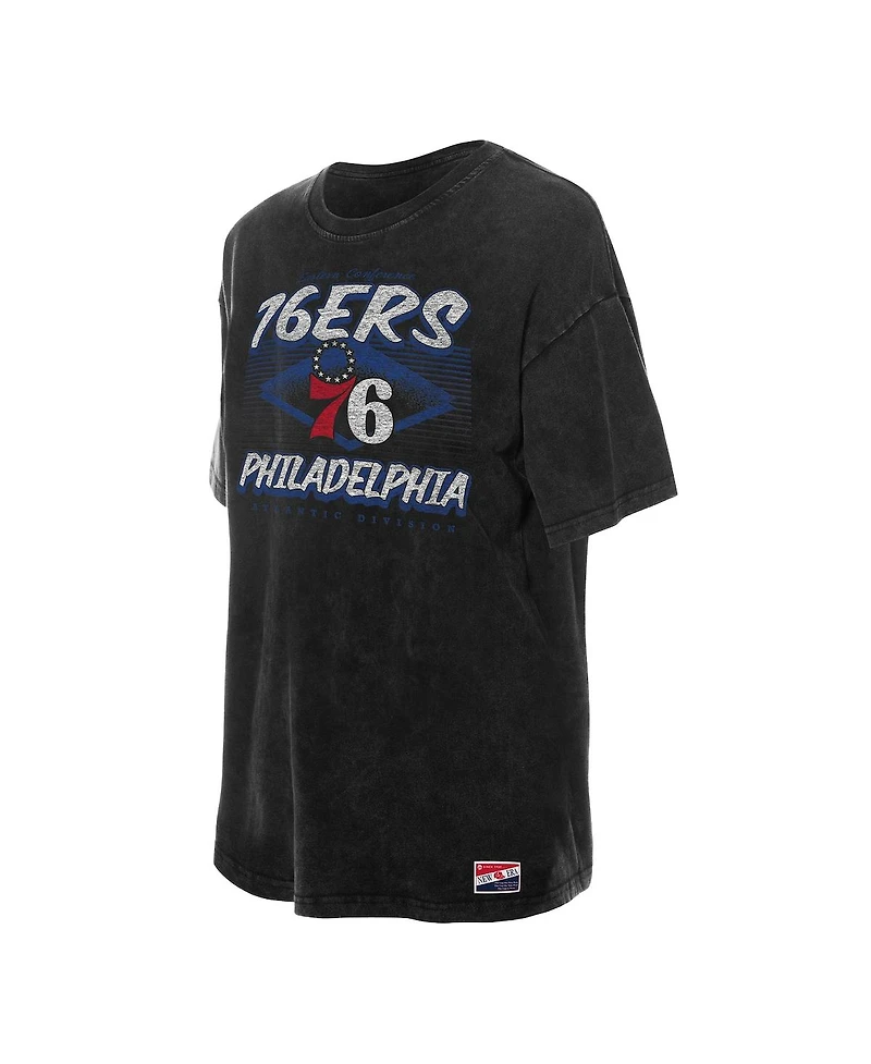 New Era Women's Black Philadelphia 76ers Throwback Mineral Wash Oversized T-Shirt