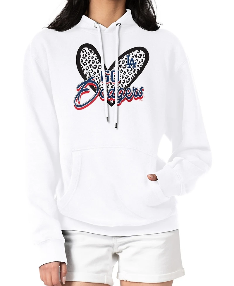 G-iii 4Her by Carl Banks Women's White Los Angeles Dodgers Leopard Heart Pullover Hoodie