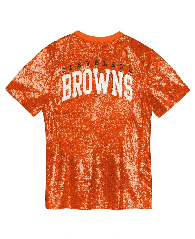 Outerstuff Big Girls Orange Cleveland Browns Wordmark Sequin V-Neck Top