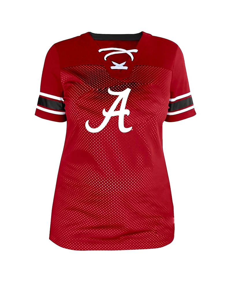 Fanatics Women's Crimson Alabama Crimson Tide Plus Size Mesh Overlay Lace-Up Jersey T-Shirt