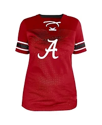 Fanatics Women's Crimson Alabama Crimson Tide Plus Size Mesh Overlay Lace-Up Jersey T-Shirt