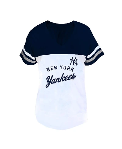 Fanatics Women's White/Navy New York Yankees Plus Two-Stripe V-Neck T-Shirt