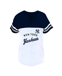 Fanatics Women's White/Navy New York Yankees Plus Two-Stripe V-Neck T-Shirt