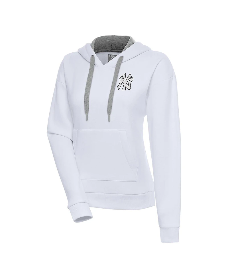 Antigua Women's White New York Yankees Brushed Metallic Victory Pullover Hoodie