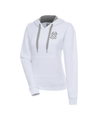Antigua Women's White New York Yankees Brushed Metallic Victory Pullover Hoodie