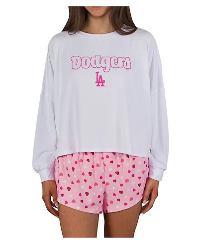 Concepts Sport Women's Pink Los Angeles Dodgers Lyric Knit Long Sleeve Top and Short Set