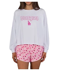 Concepts Sport Women's Pink Los Angeles Dodgers Lyric Knit Long Sleeve Top and Short Set