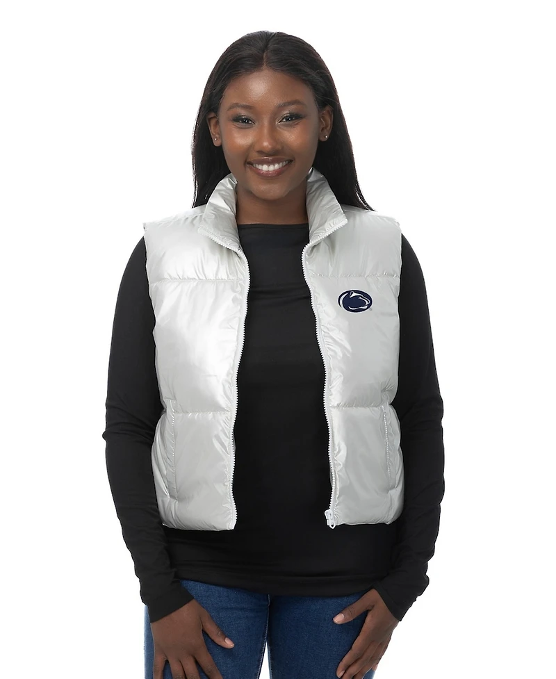 ZooZatz Women's Silver Penn State Nittany Lions Metallic Cropped Full-Zip Sleeveless Puffer Vest