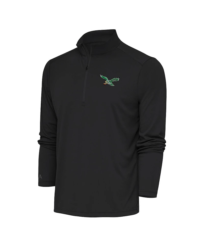 Antigua Men's Charcoal Philadelphia Eagles Team Logo Throwback Tribute Quarter-Zip Pullover Top