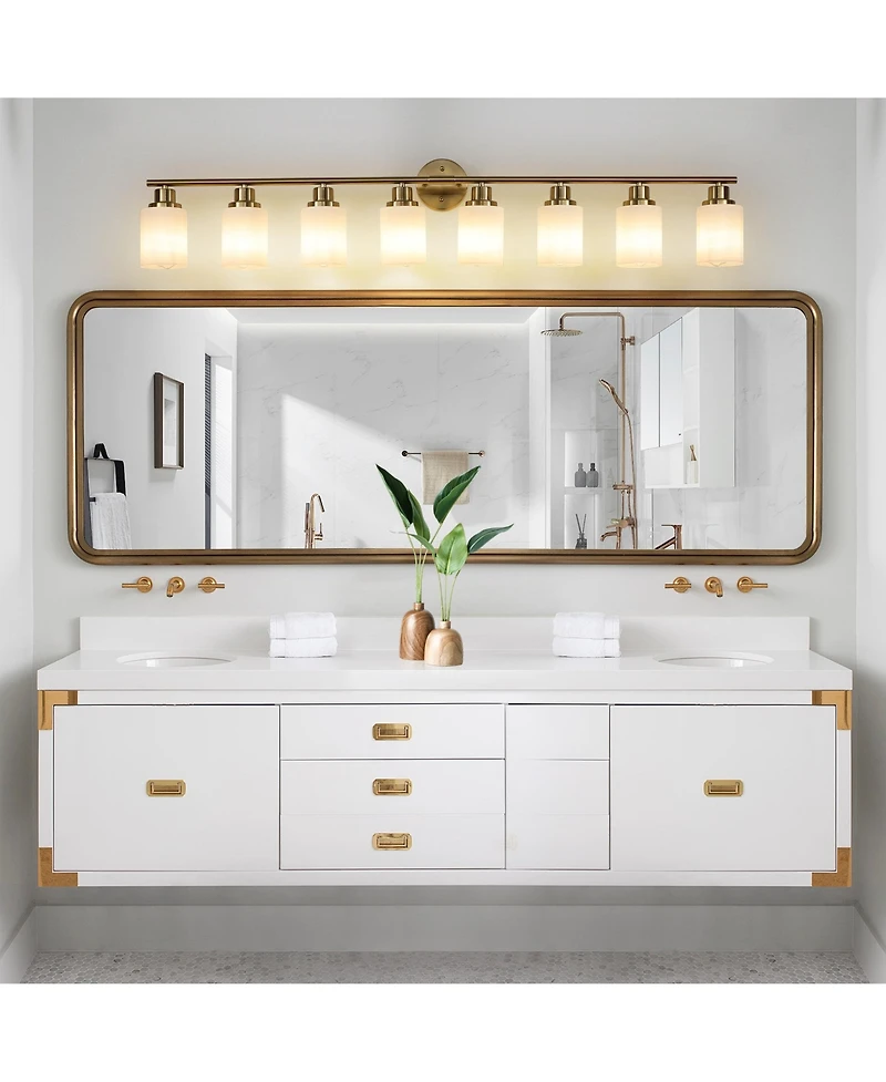 Busdays 52 Inch Modern 8 Light Vanity Wall Sconce with Frosted Glass Shades for Bathroom or Hallway Lighting No Bulbs