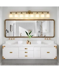 Busdays 52 Inch Modern 8 Light Vanity Wall Sconce with Frosted Glass Shades for Bathroom or Hallway Lighting No Bulbs