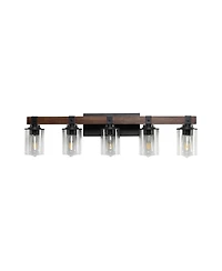 Busdays Inch Rustic Light Vanity Light Industrial Bathroom Wall Sconce with Glass Shades Wood Accent Modern Farmhouse Lighting Fixture No Bulbs