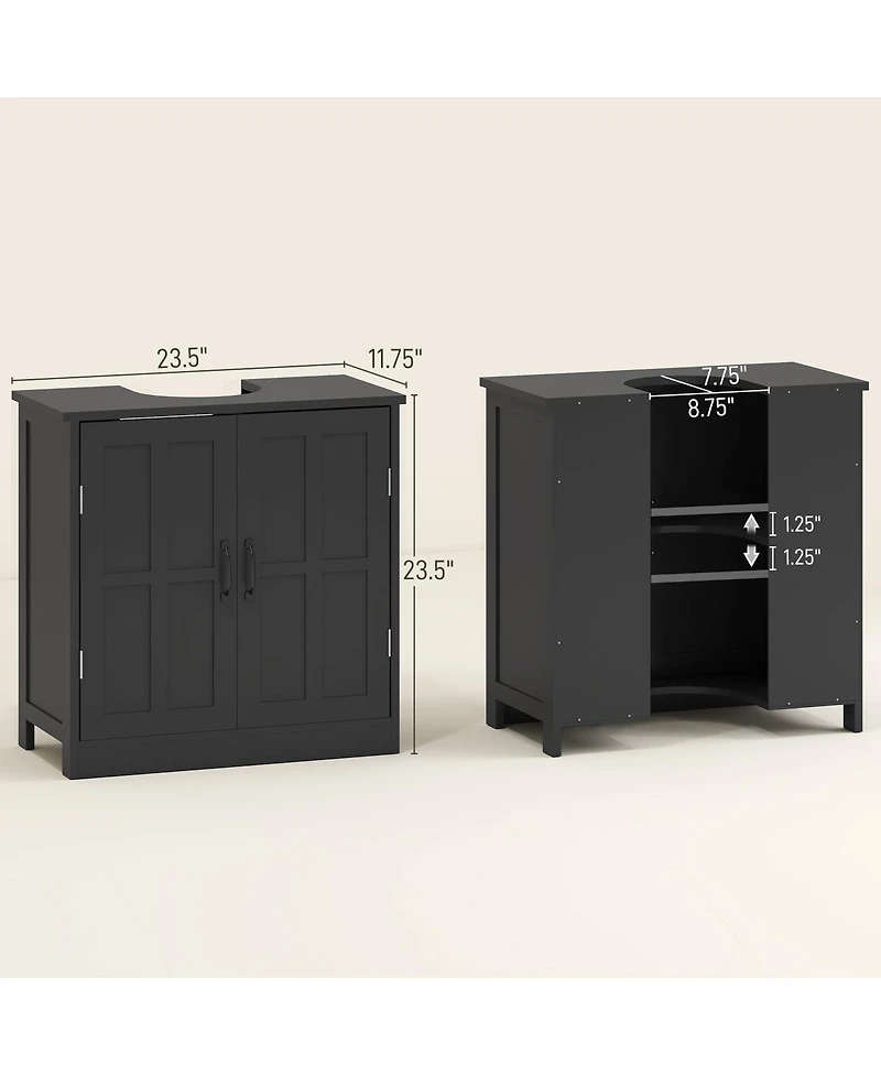 Sillysis 23.5 Inch Under Sink Bathroom Cabinet with Adjustable Shelf, Double Door Storage Organizer, Space Saving Vanity for Small Bathrooms