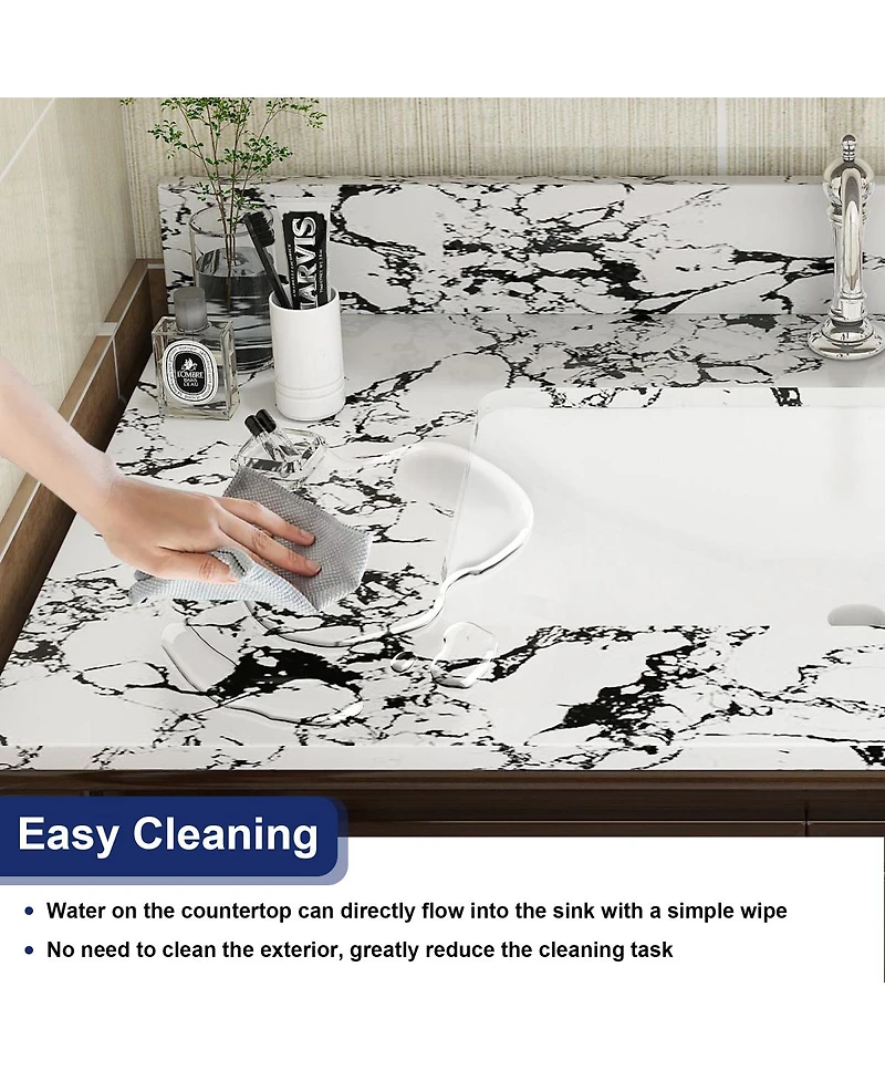 Sillysis 31/37/43 Inch Sintered Stone Bathroom Vanity Top with Ceramic Undermount Sink, Backsplash, Overflow, Stain Resistant Surface