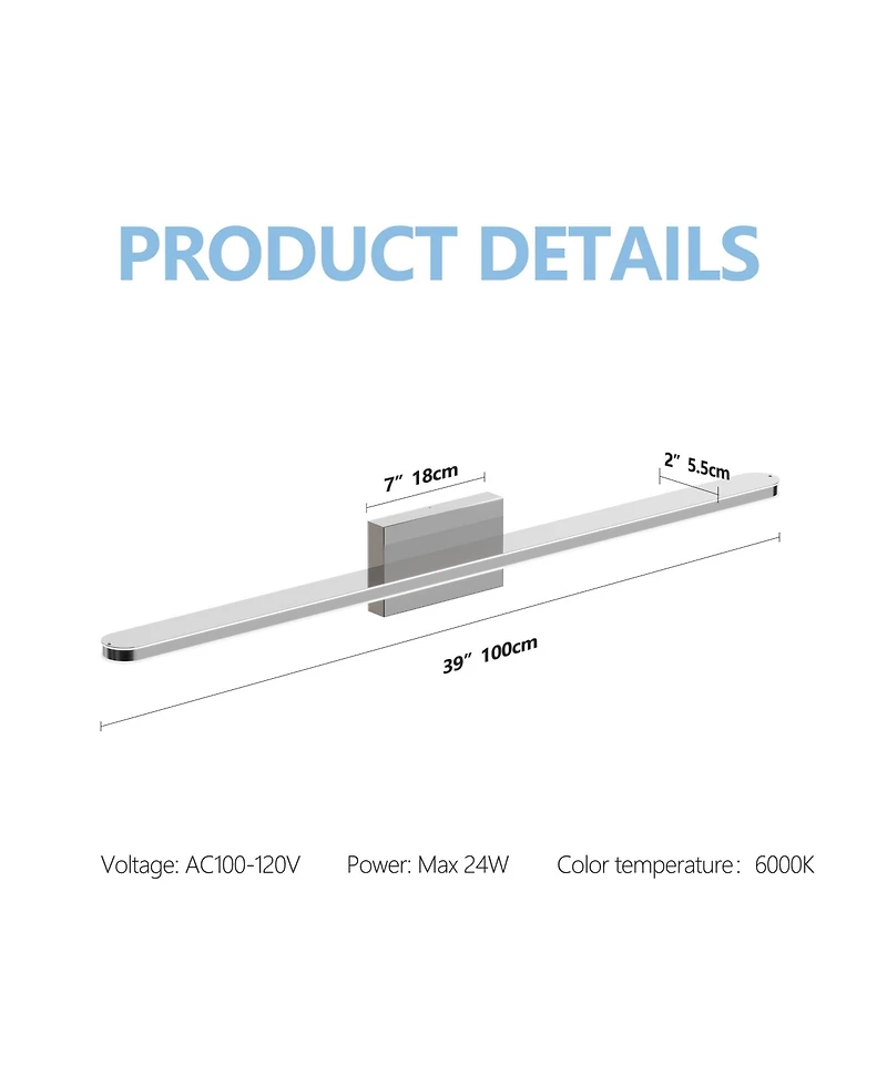 Busdays 39 Inch 24W Daylight Modern Led Bathroom Vanity Light Fixture Over Mirror Vanity Lighting