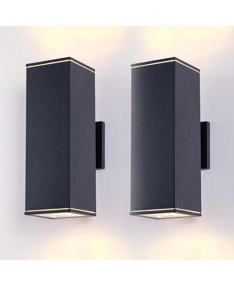 Busdays 2 Pack 14 Inch Outdoor Wall Light 2 Lights Aluminum Rectangular Tempered Glass Waterproof Porch Patio Sconce No Bulb