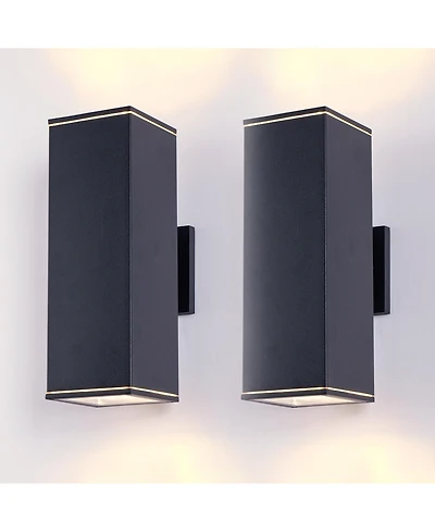 Busdays 2 Pack 14 Inch Outdoor Wall Light 2 Lights Aluminum Rectangular Tempered Glass Waterproof Porch Patio Sconce No Bulb