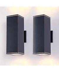Busdays 2 Pack 14 Inch Outdoor Wall Light 2 Lights Aluminum Rectangular Tempered Glass Waterproof Porch Patio Sconce No Bulb