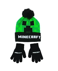 Minecraft Creeper Tnt Youth Winter Two Way Hat And Knit Gloves Cold Weather Set