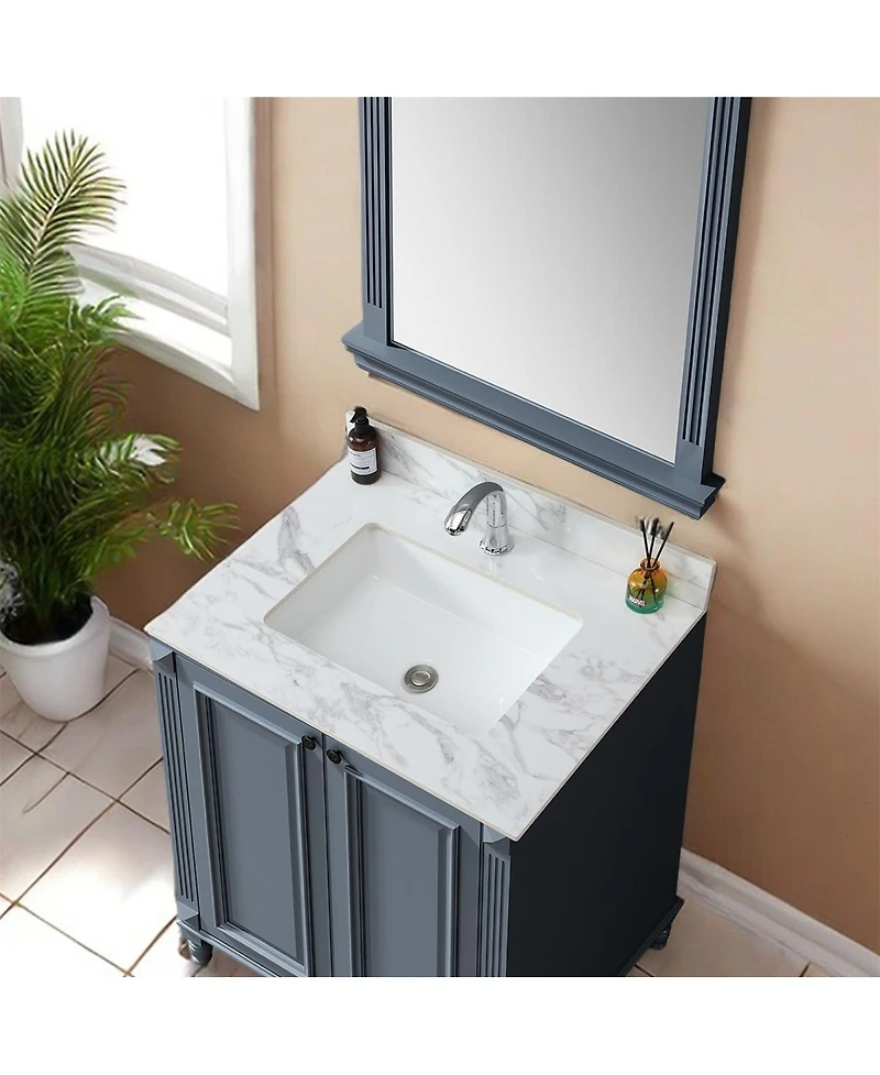 Sillysis 31/37/43 Inch Sintered Stone Bathroom Vanity Top with Rectangular Undermount Sink, 4 Inch Backsplash