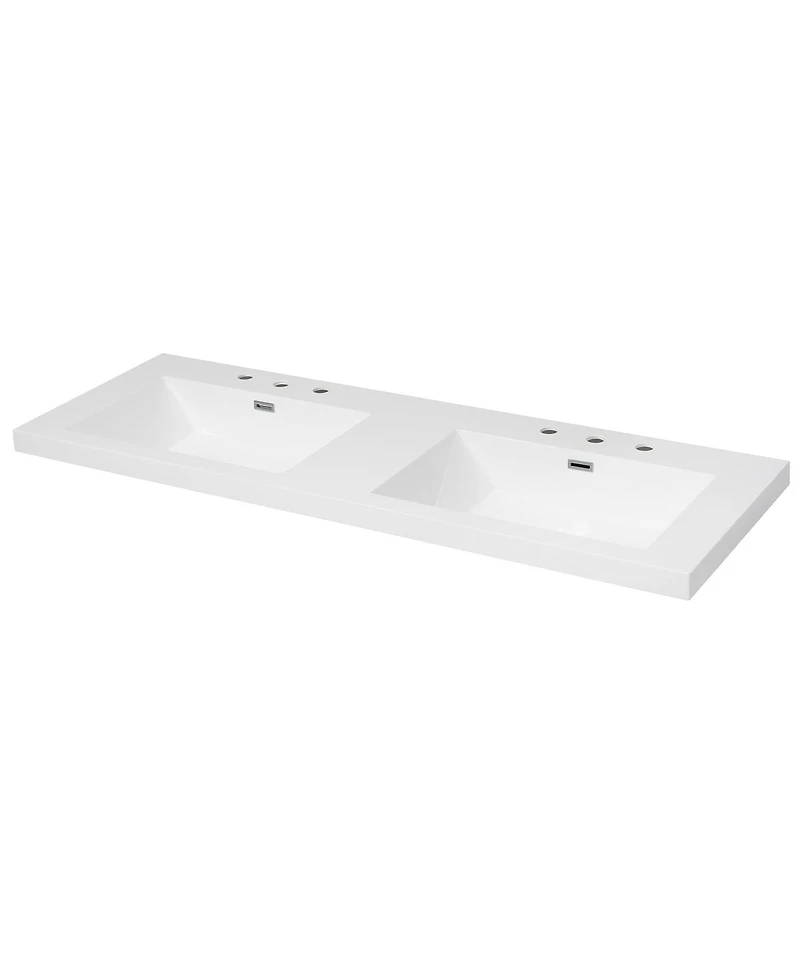 Sillysis 59 Inch Double Sink Resin Vanity Top with Rectangular Undermount Basins, Pre-Drilled 8-Inch Faucet Holes, Fits Standard Bathroom Cabinet