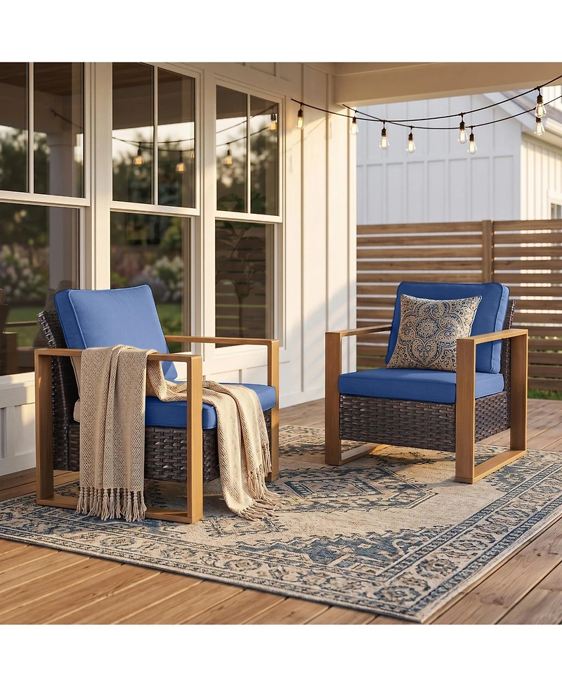Pocassy Wicker Patio Chairs Set of 2,Oversize Outdoor with High Backrest Metal Armrest, All Weather Pe Rattan Seating